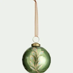Boule de Noël en verre à motif végétal D7,5cm - vert