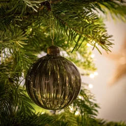 Boule de Noël en verre avec stries D8cm - vert