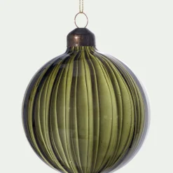 Boule de Noël en verre avec stries D8cm - vert