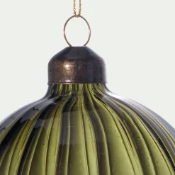 Boule de Noël en verre avec stries D8cm - vert