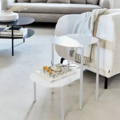 Bout de canapé double plateau en métal - blanc H50cm