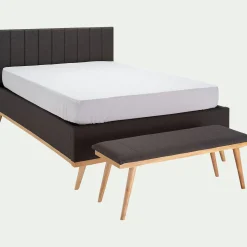 Bout de lit en tissu et pin L116xl40xH43cm - gris anthracite