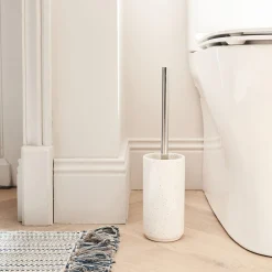 Brosse et porte-brosse wc en céramique mouchetée - blanc ventoux