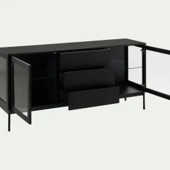 Buffet 2 portes et 3 tiroirs en bois - noir