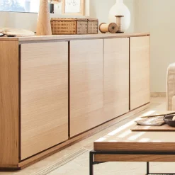 Buffet bas en bois 4 portes - naturel