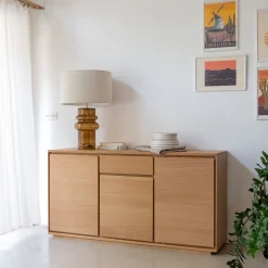 Buffet bas en bois 3 portes 1 tiroir - naturel