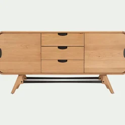 Buffet bas plaqué chêne 2 portes et 3 tiroirs et piètement chêne massif - bois clair