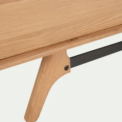 Buffet bas plaqué chêne 2 portes et 3 tiroirs et piètement chêne massif - bois clair