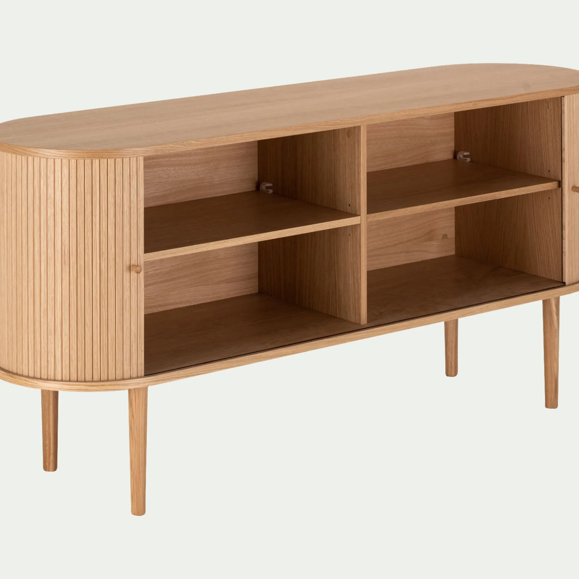 Buffet ovale en bois cannelé - bois clair