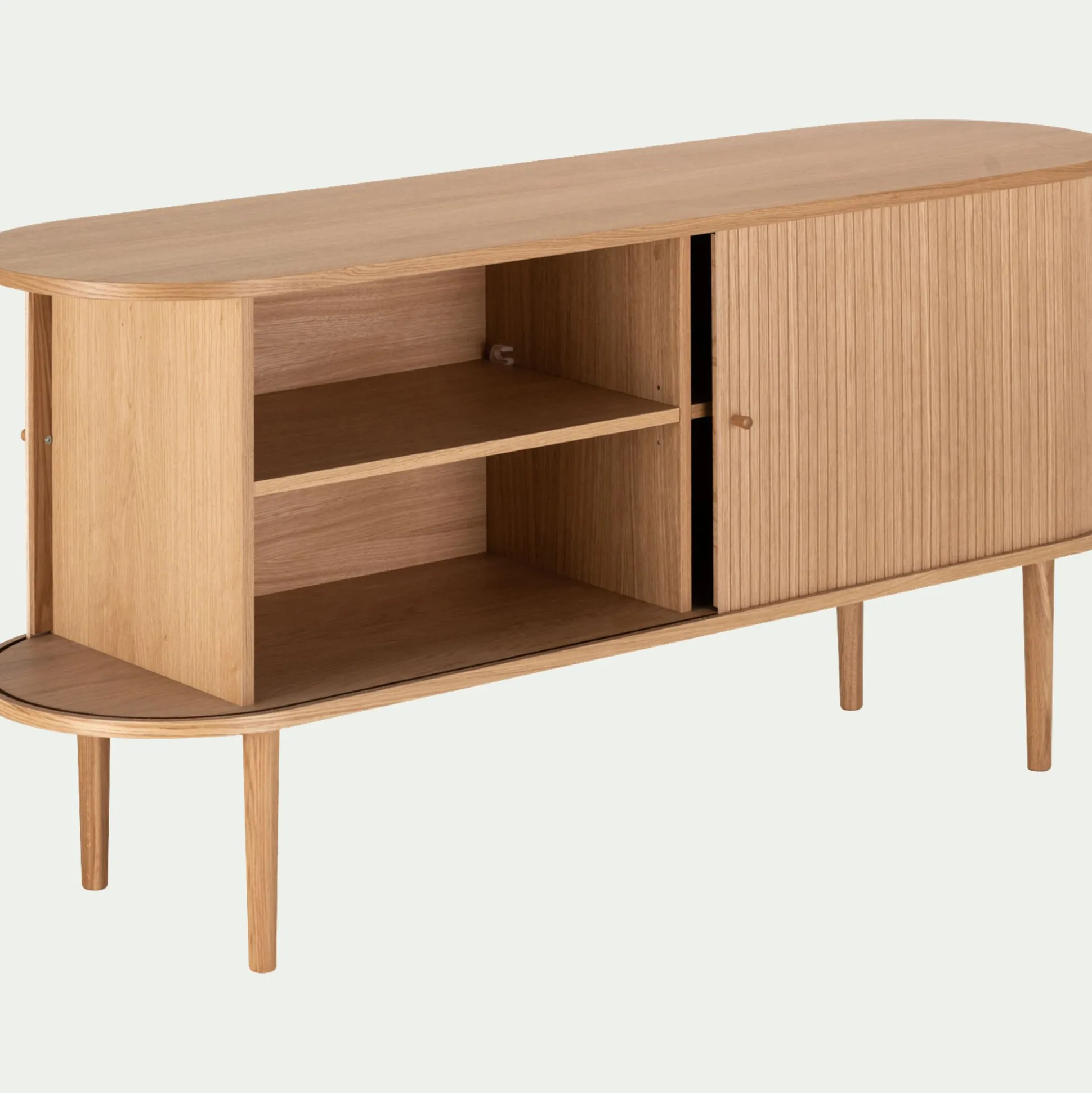 Buffet ovale en bois cannelé - bois clair