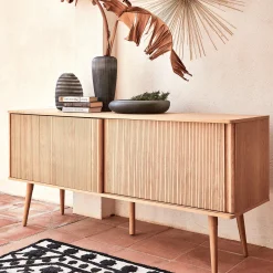 Buffet plaqué chêne avec portes coulissantes - bois clair