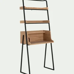 Bureau plaqué frêne et métal noir avec 2 tablettes L80cm - bois clair
