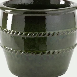 Cache-pot en terre cuite émaillée D28cm - vert