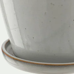 Cache-pot et sa coupelle en céramique D23cm - blanc cassé
