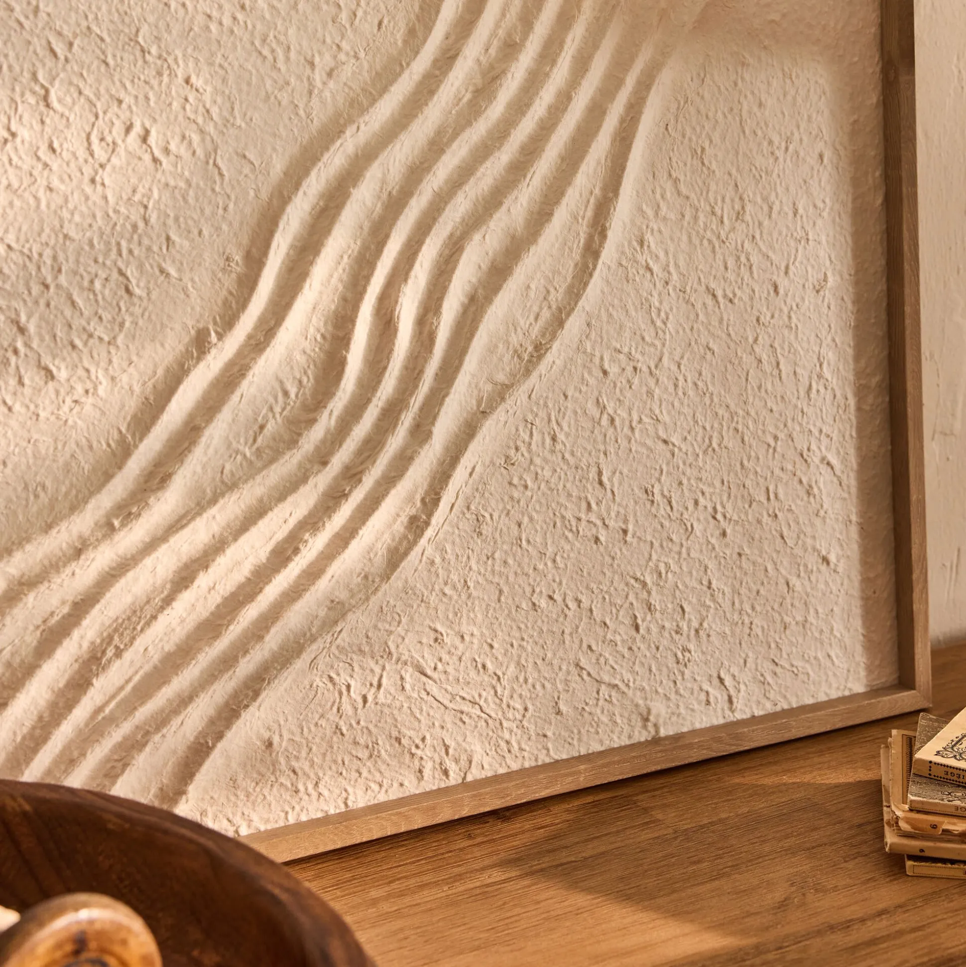 Cadre décoratif relief vague en papier de riz 60x80cm - blanc