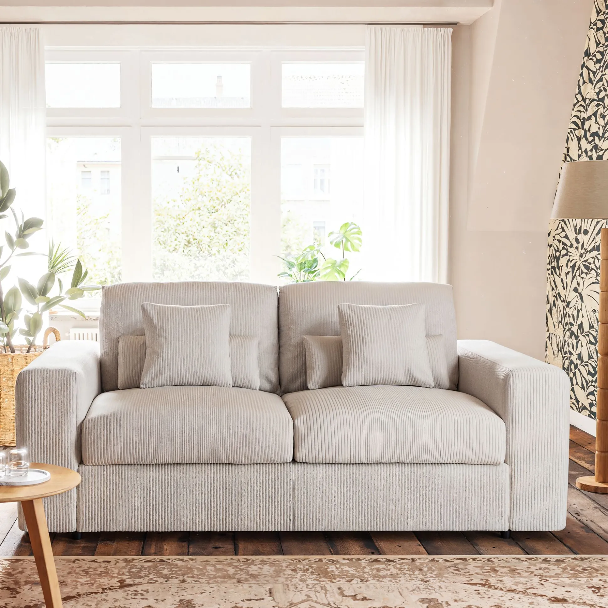 Canapé 3 places convertible en velours côtelé - gris borie