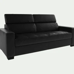 Canapé 3 places convertible matelas Bultex en cuir avec accoudoirs 20cm - noir