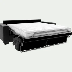 Canapé 3 places convertible matelas Bultex en cuir avec accoudoirs 20cm - noir