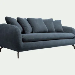 Canapé 3 places convertible en tissu tramé - bleu