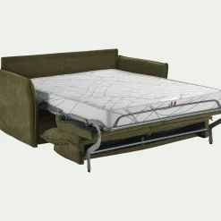 Canapé 3 places convertible en tissu avec matelas densité 25kg/m3 - vert cèdre