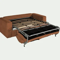 Canapé 3 places convertible en tissu chenille benjo - brun rustrel