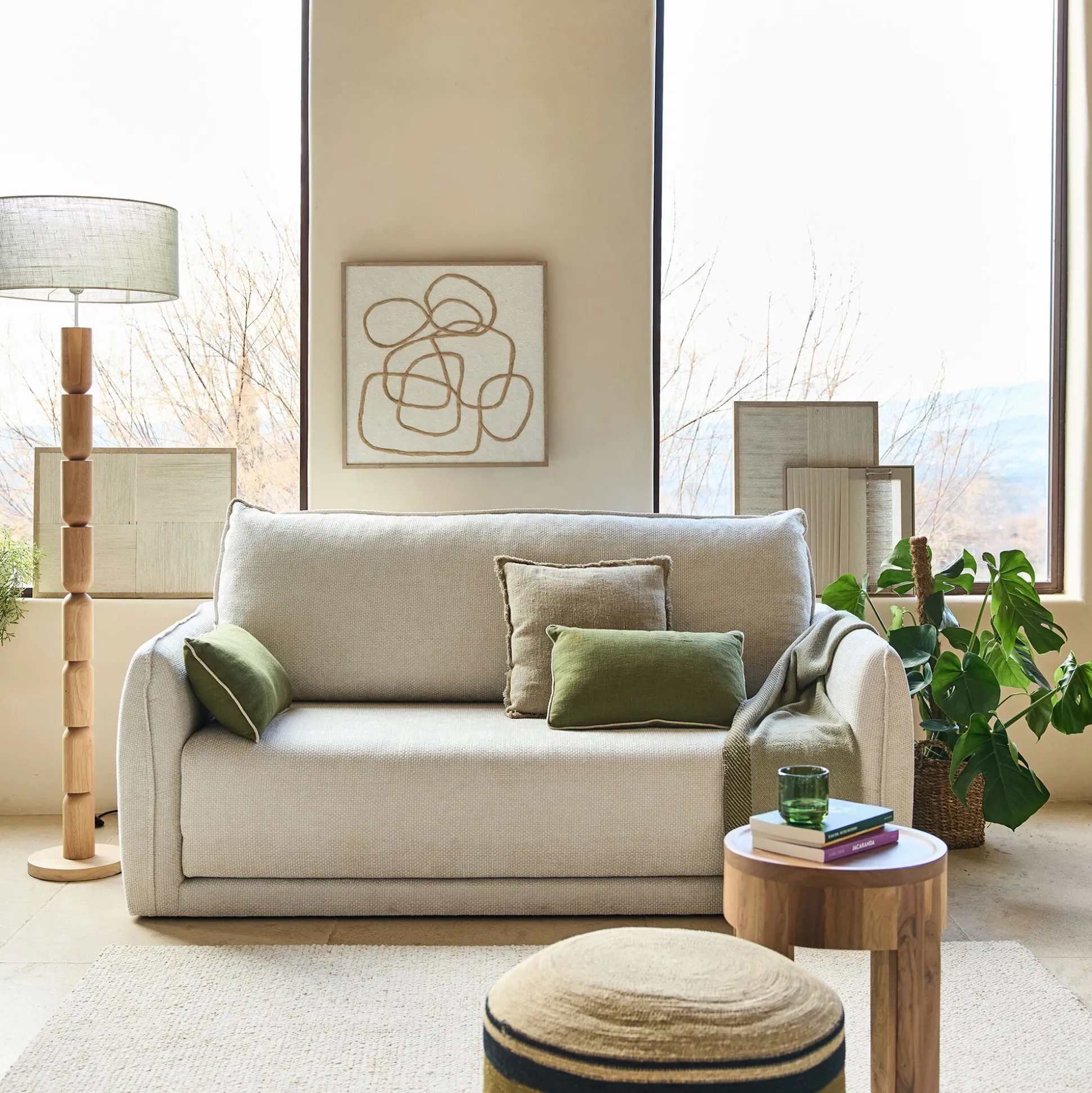 Canapé 3 places convertible en tissu Eden - beige alpilles