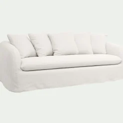 Canapé 4 places convertible en lin - blanc