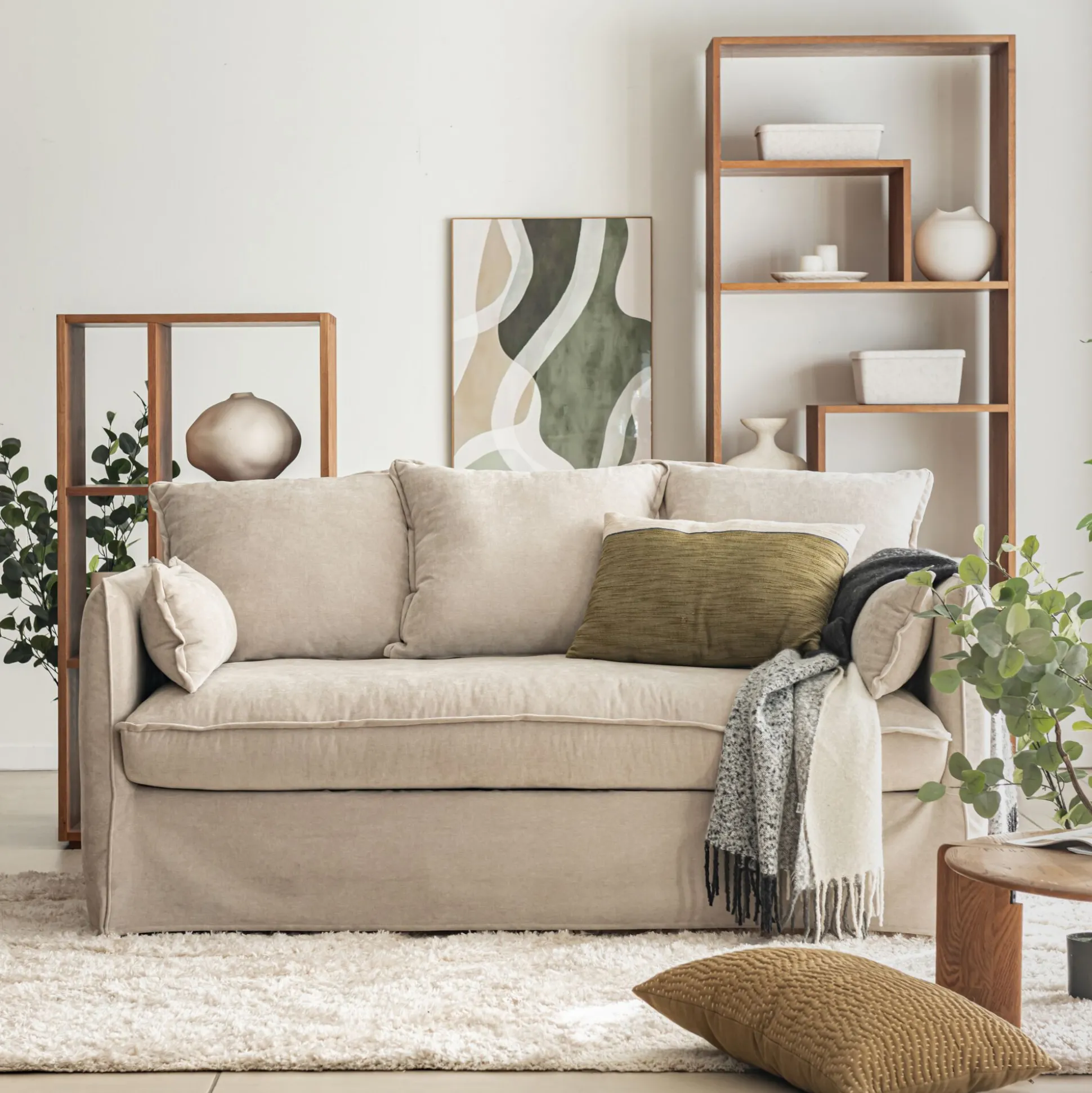 Canapé 3 places convertible en tissu wind - beige alpilles