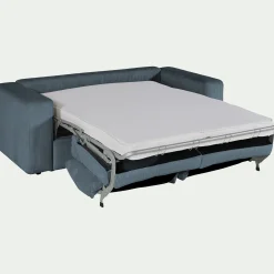 Canapé 3 places convertible en velours côtelé - bleu