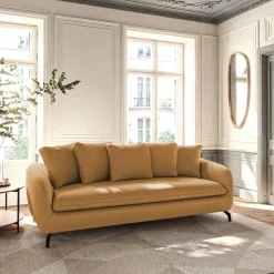 Canapé 3 places convertible en tissu tramé - bronze