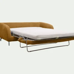 Canapé 3 places convertible en tissu tramé - bronze