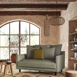 Canapé 2 places convertible matelas Bultex tissu mixte - vert cedre