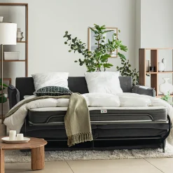 Canapé 4 places convertible en tissu avec matelas densité 35kg/m3 - gris restanque