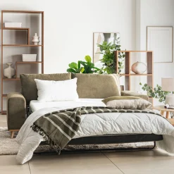 Canapé 3 places convertible en tissu crown - vert cèdre