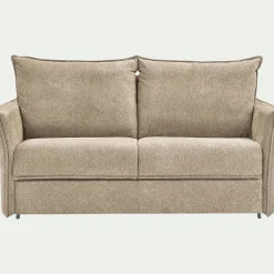 Canapé 3 places convertible en tissu avec matelas densité 25kg/m3 - beige roucas