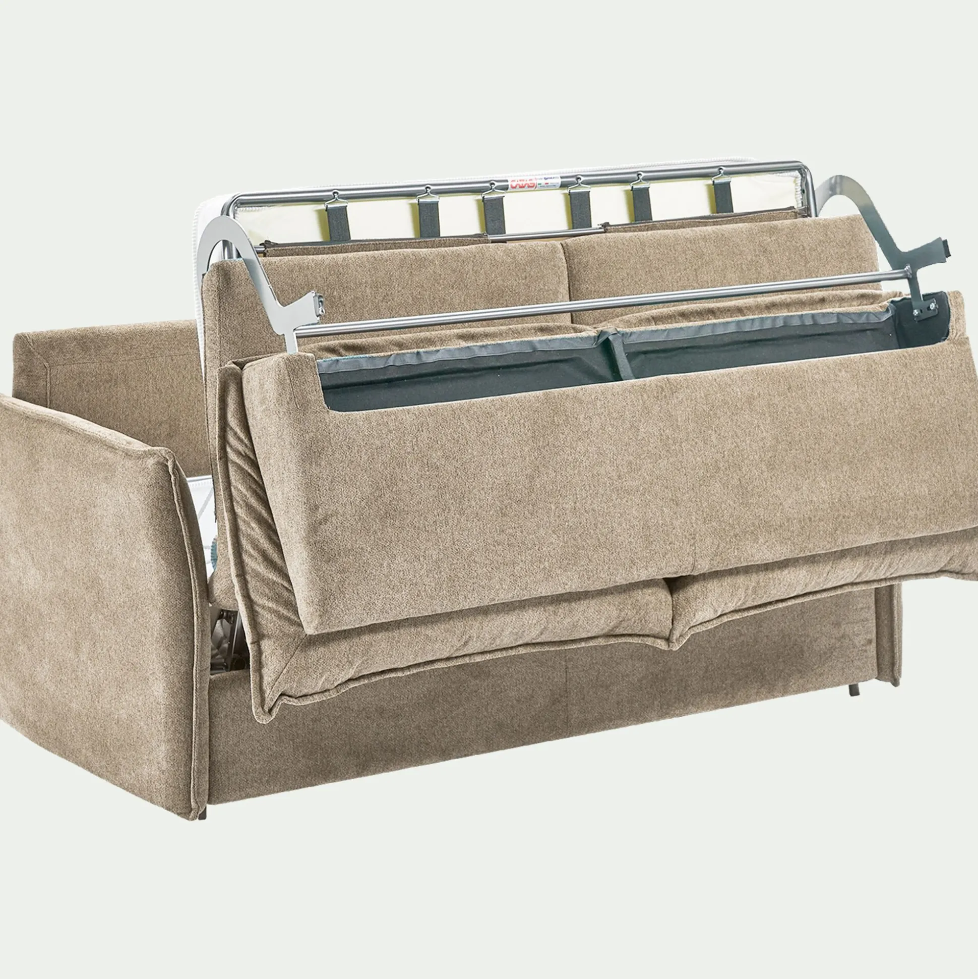 Canapé 3 places convertible en tissu avec matelas densité 25kg/m3 - beige roucas