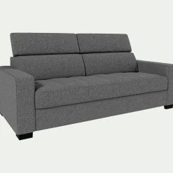 Canapé 3 places convertible en tissu pop avec matelas Bultex et accoudoirs 20cm - gris moyen