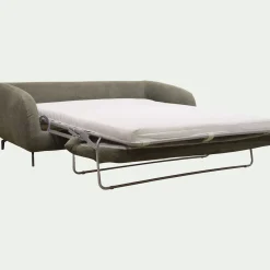 Canapé 3 places convertible en tissu doux - vert garrigue