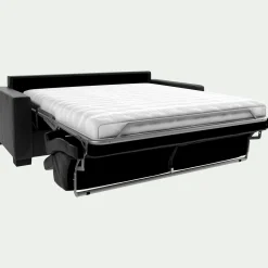 Canapé 3 places convertible matelas Bultex en cuir avec accoudoirs 15cm - noir