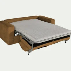 Canapé 3 places convertible en tissu chenille benjo - jaune argan