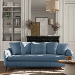 Canapé 4 places convertible en tissu tramé - bleu