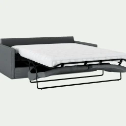 Canapé 3 places convertible avec matelas Bultex en lin et viscose - gris ardoise