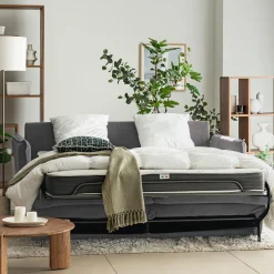 Canapé 4 places convertible en tissu Sogno avec matelas densité 35kg/m3 - gris borie