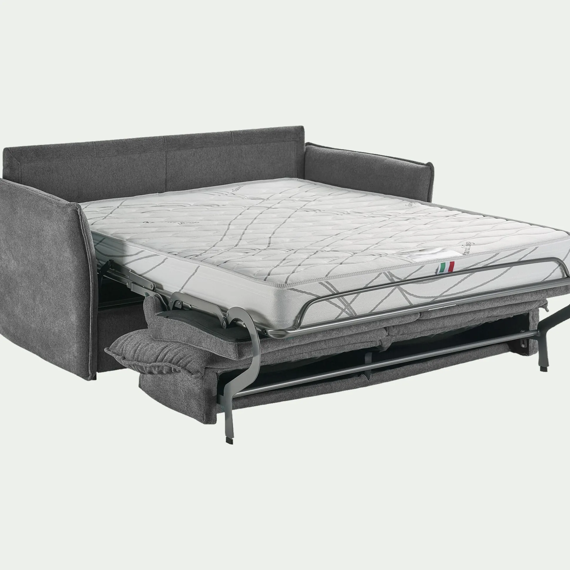 Canapé 3 places convertible en tissu avec matelas densité 35kg/m3 - gris restanque