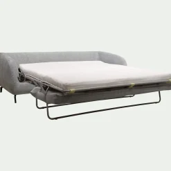 Canapé 4 places convertible en tissu tramé piétement noir - gris ardoise