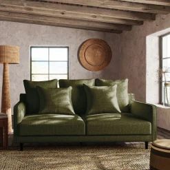 Canapé 3 places droit convertible matelas Bultex tissu joint - vert cedre