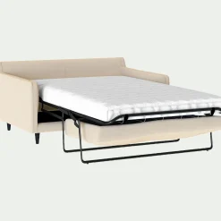 Canapé 2 places droit convertible matelas Bultex en tissu joint - beige roucas