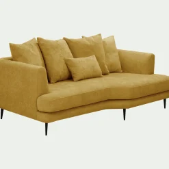 Canapé 3 places fixe droit en tissu cannes - jaune argan