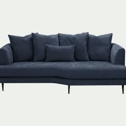 Canapé 3 places fixe droit en tissu cannes - bleu autan