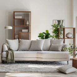 Canapé 5 places fixe droit en tissu cannes - beige roucas